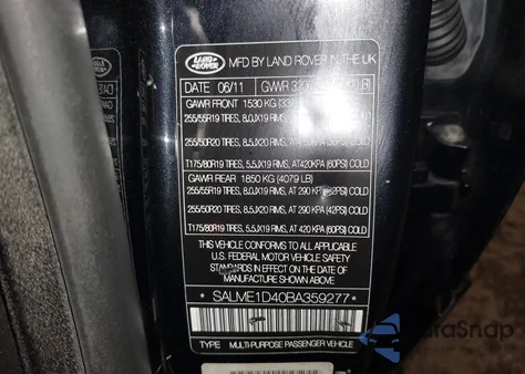 2011 Land Rover Range Rover Hse from USA, damaged, VIN SALME1D40BA359277